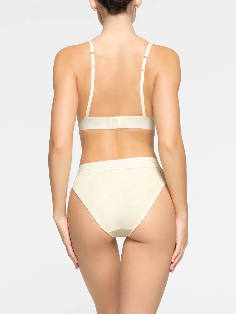 NWT SKIMS Cotton Rib Plunge Bralette - Bone - Picture 4 of 12